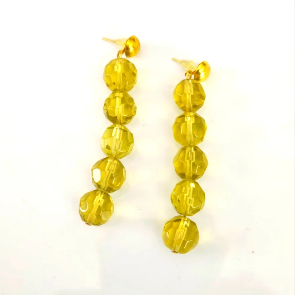Gold Citrine Beaded Dangle Earrings Lemon Yellow